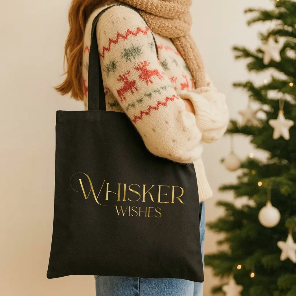 Whisker Wishes Canvas Tote Bag — Embossed Natural Cotton Wine Tote