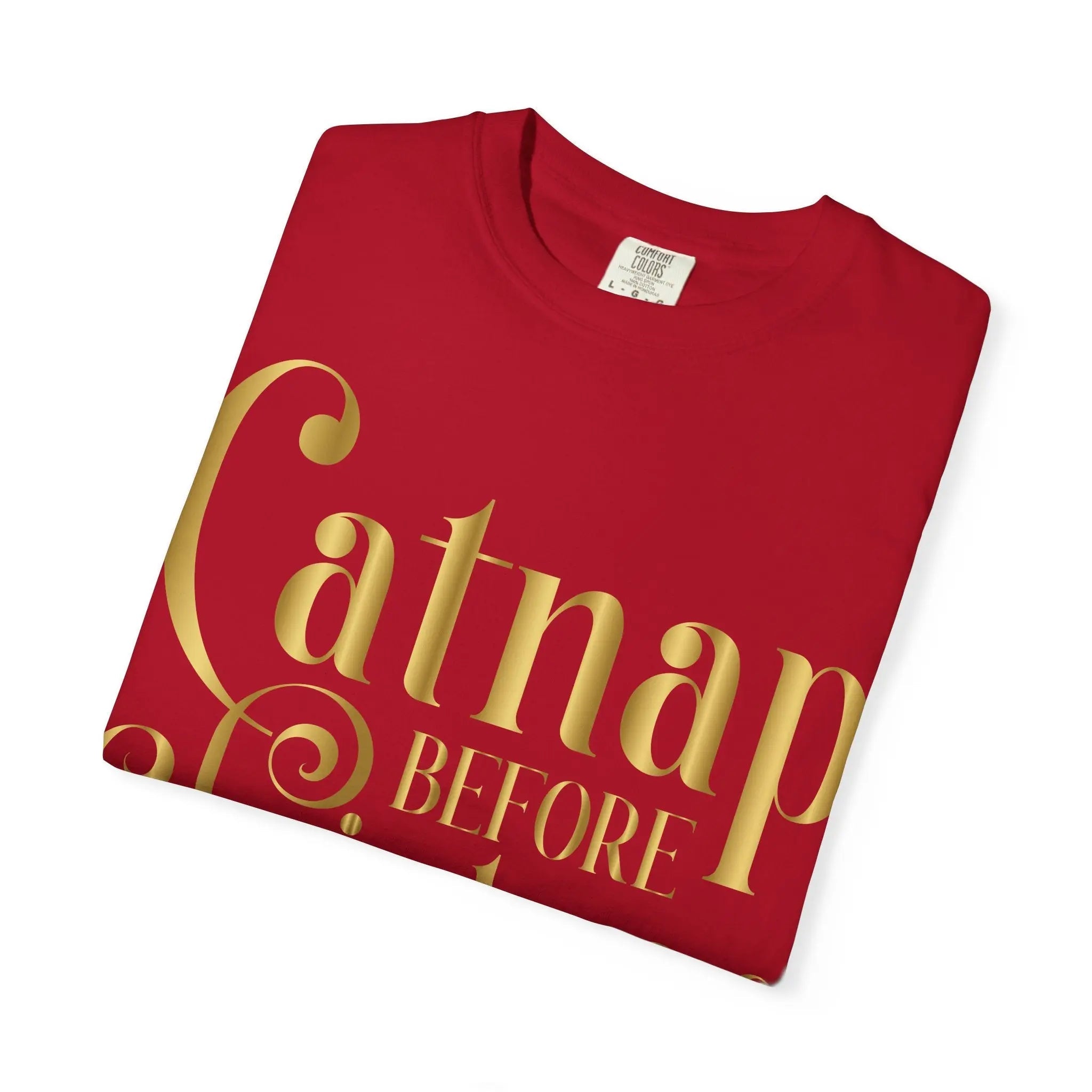 Catnap Before Christmas T-Shirt — Festive Gold Script Holiday Tee - Chic Kitty