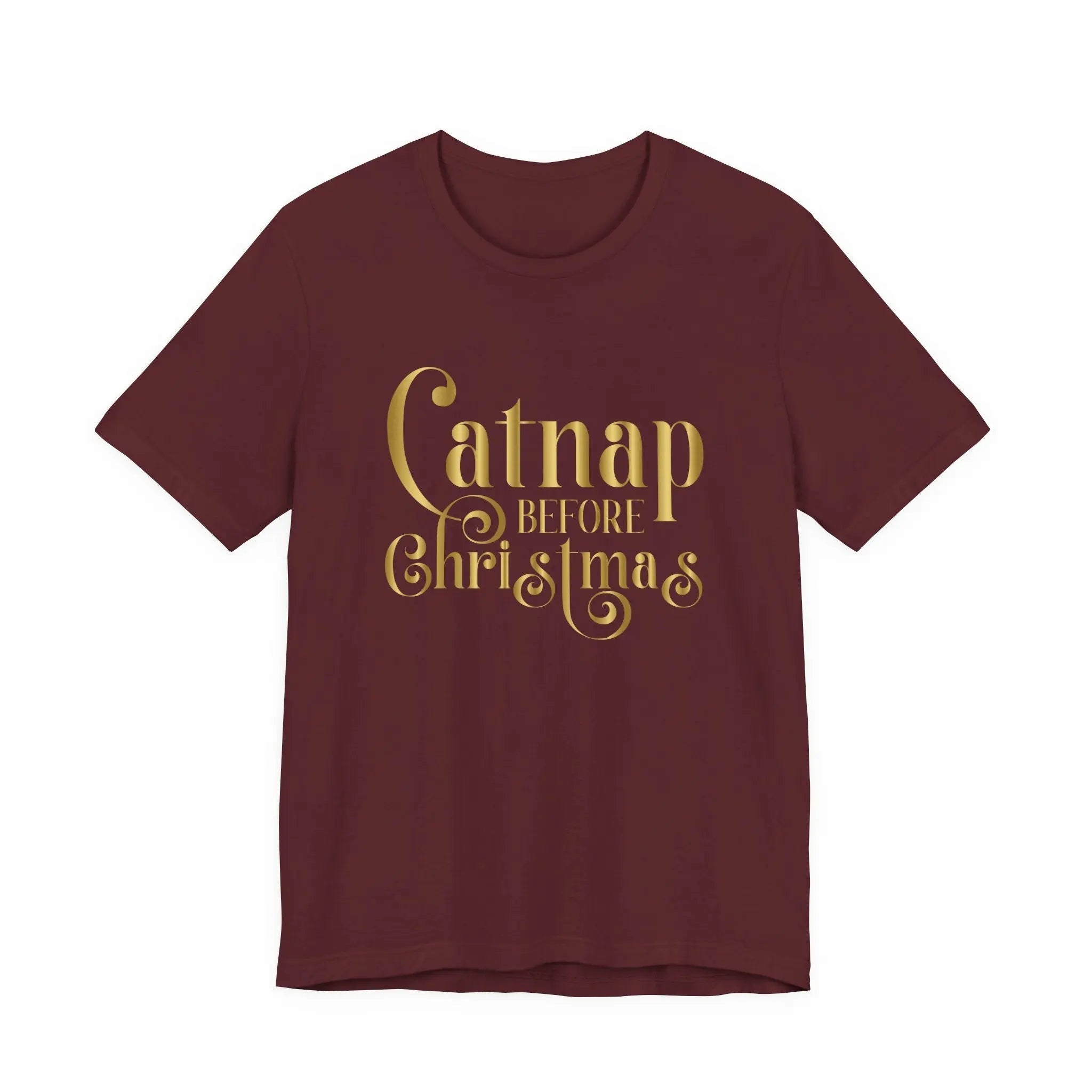 Catnap Before Christmas T-Shirt — Gold Script Holiday Tee - Chic Kitty