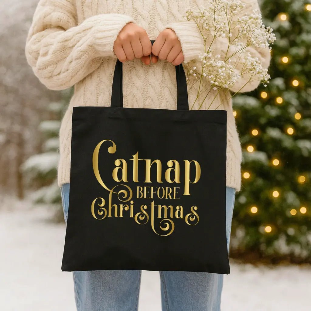 Catnap Before Christmas Tote Bag — Holiday Cat Lover Canvas Tote - Chic Kitty