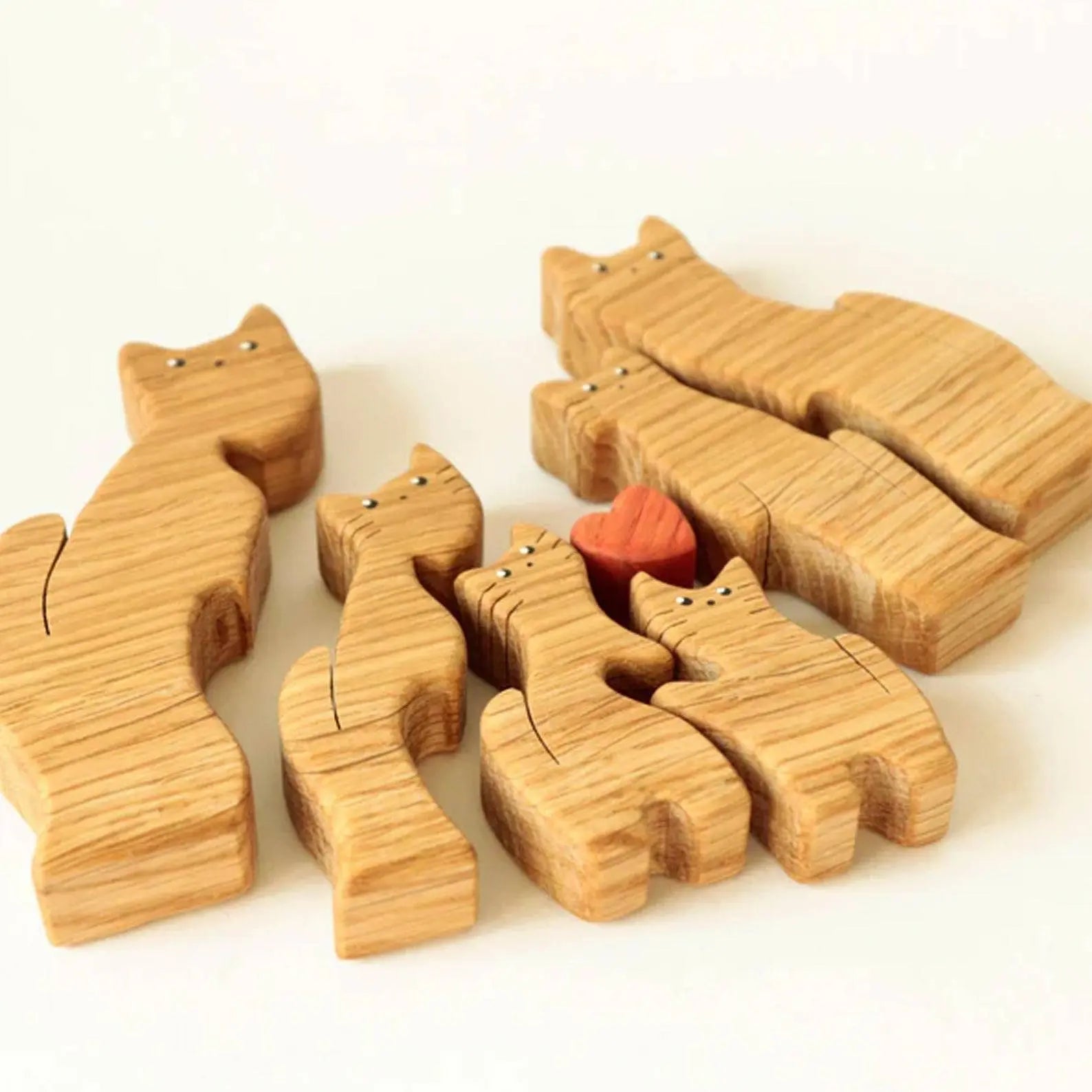 Personalized Wooden Cat Puzzle Gift For Home Decoration - Cat Family Upto 6 Members - Chic Kitty