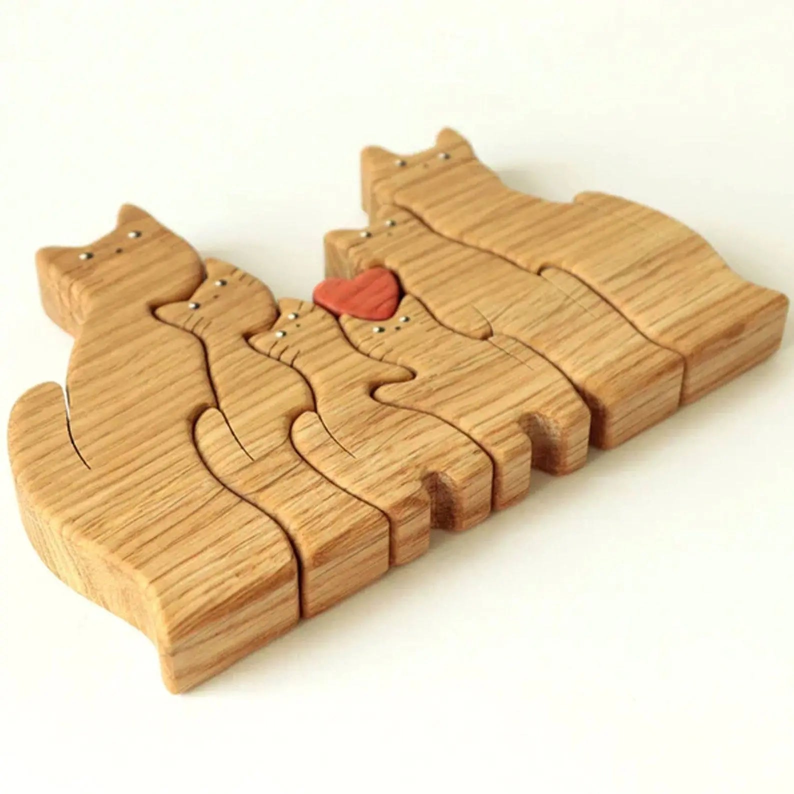 Personalized Wooden Cat Puzzle Gift For Home Decoration - Cat Family Upto 6 Members - Chic Kitty