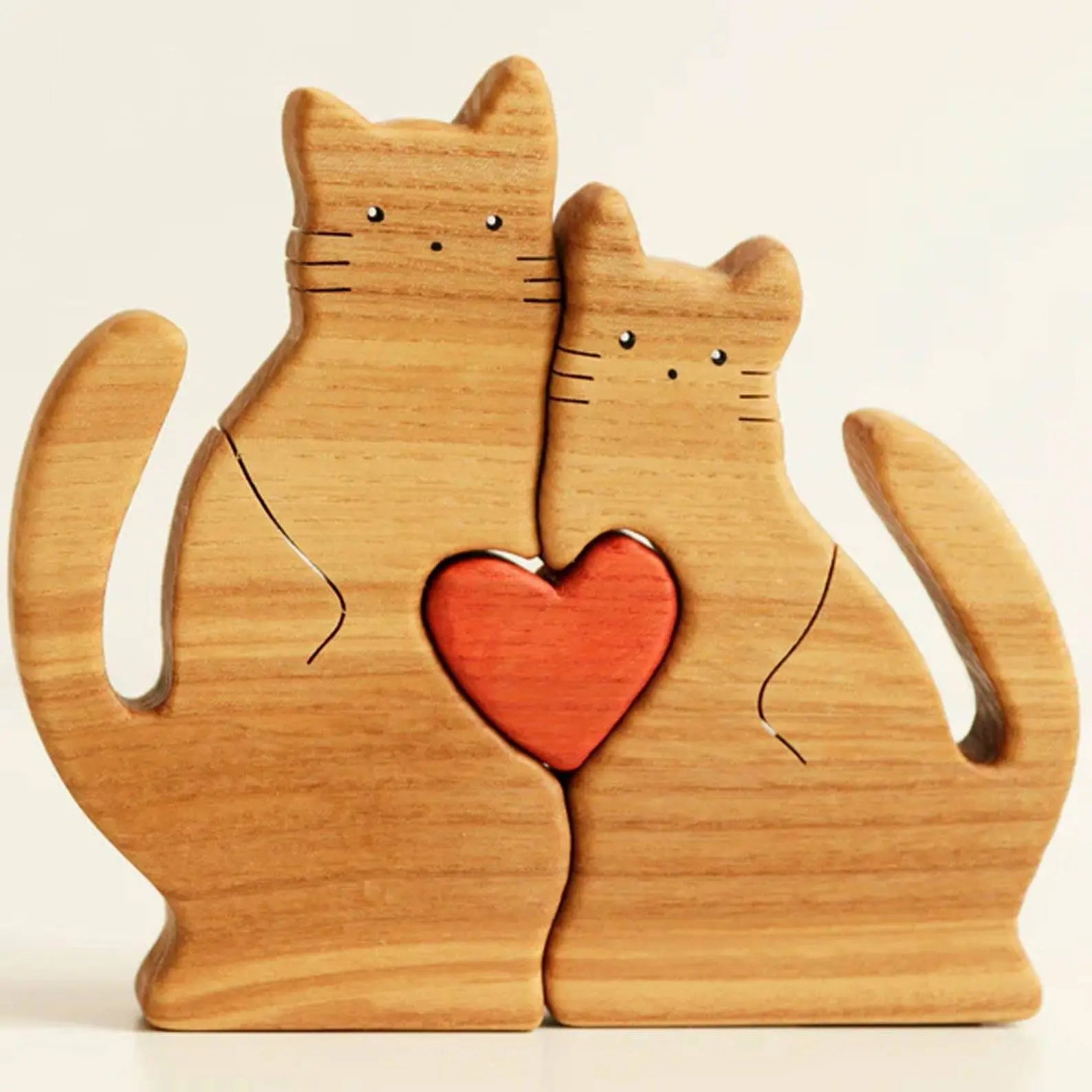 Personalized Wooden Cat Puzzle Gift For Home Decoration - Cat Family Upto 6 Members - Chic Kitty