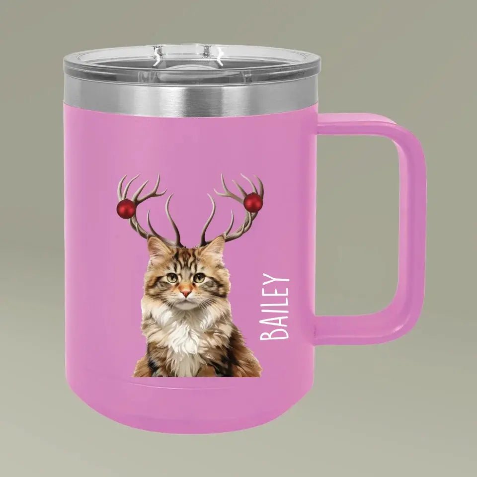 Christmas Antlers Cat Photo Coffee Mug Tumbler, 15oz - Chic Kitty