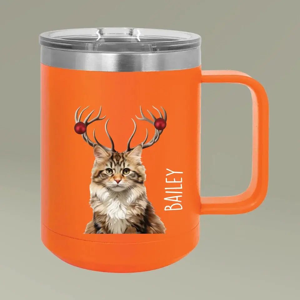 Christmas Antlers Cat Photo Coffee Mug Tumbler, 15oz - Chic Kitty