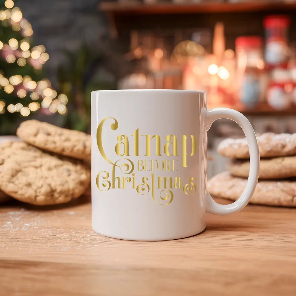 Christmas Ceramic Mug – “Catnap Before Christmas” Holiday Coffee Cup (11oz & 15oz) - Chic Kitty