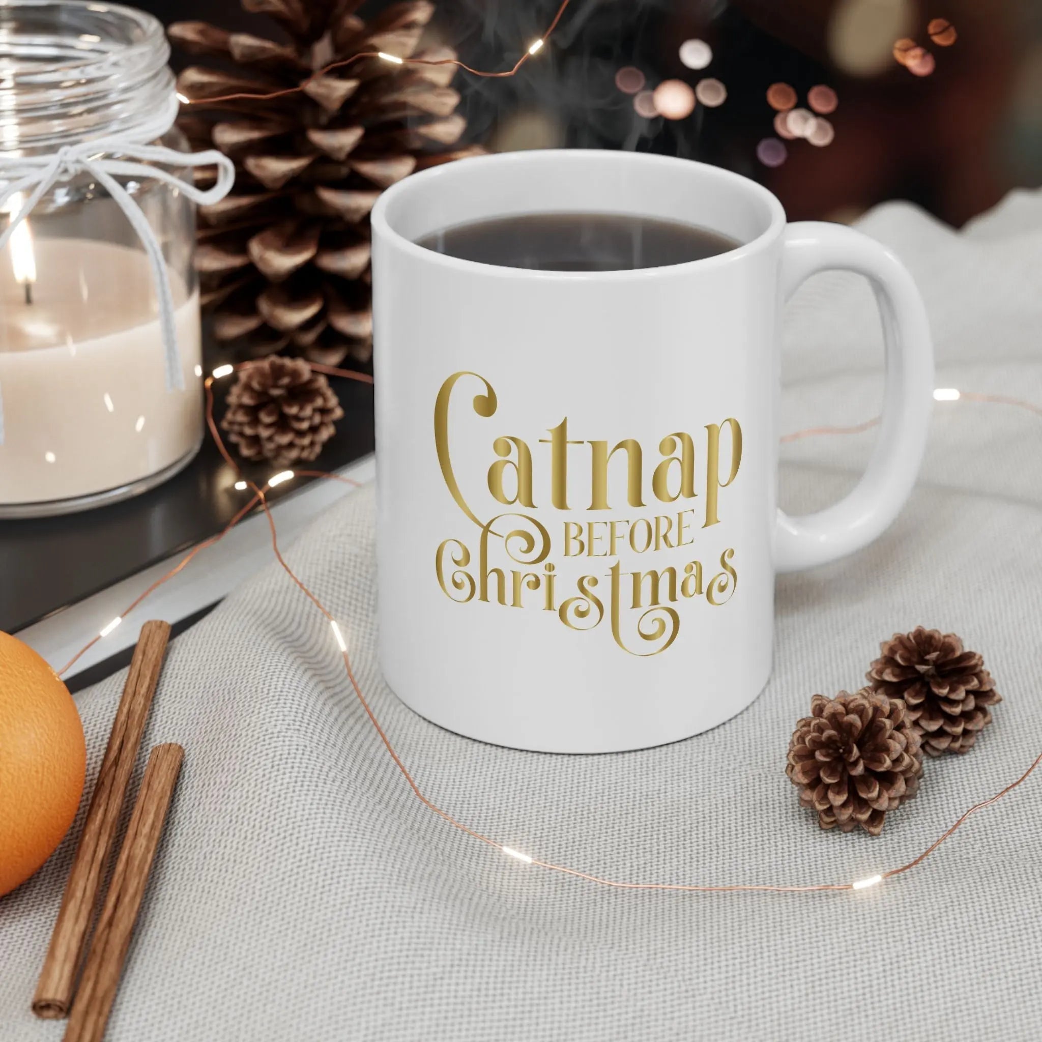 Christmas Ceramic Mug – “Catnap Before Christmas” Holiday Coffee Cup (11oz & 15oz) - Chic Kitty