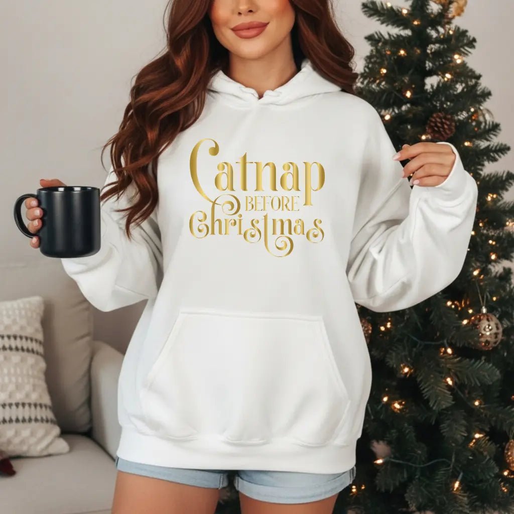 Christmas Nap Hoodie — "Calnap Before Christmas" Gold Script Pullover - Chic Kitty