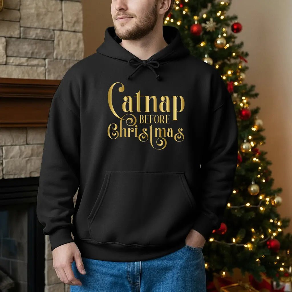 Christmas Nap Hoodie — "Calnap Before Christmas" Gold Script Pullover - Chic Kitty