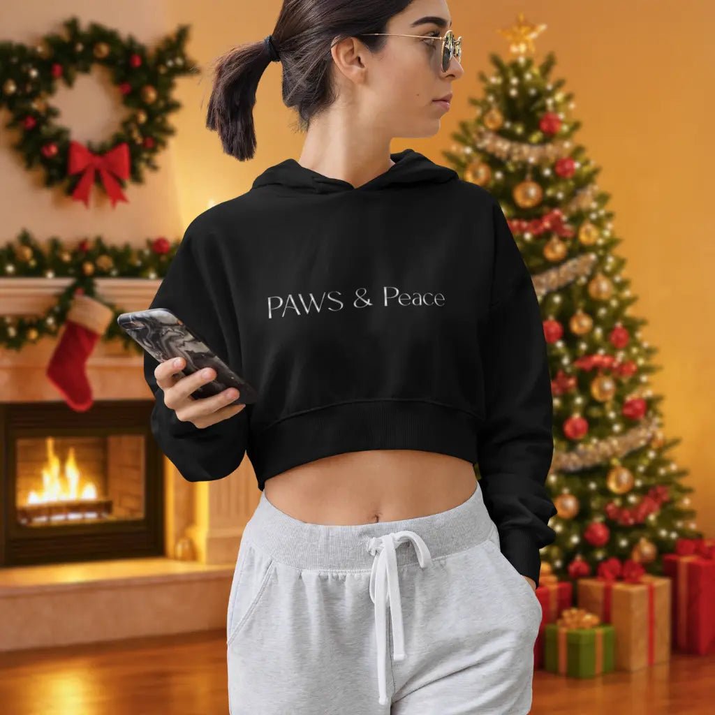 Cropped Hoodie - 'Paws & Peace' Minimalist Pet Lover Sweatshirt - Chic Kitty