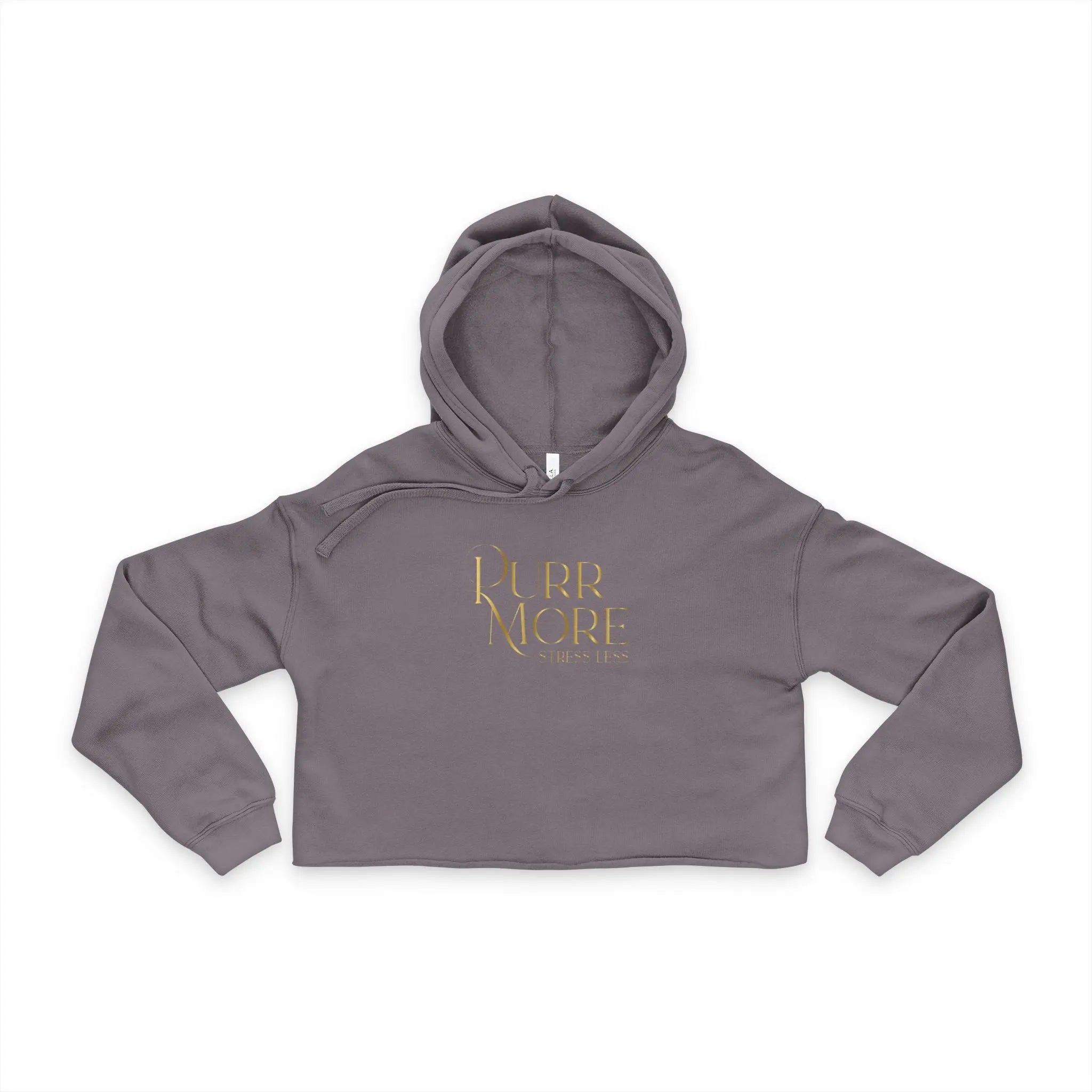 Cropped Hoodie — "Purr More Stress Less" Gold Script Cat Lover Crop Top - Chic Kitty