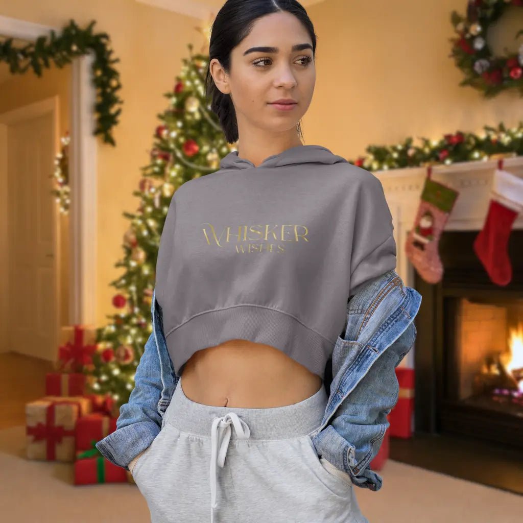 Cropped Hoodie — "Whisker Wishes" Gold Logo Women's Cozy Streetwear - Chic Kitty