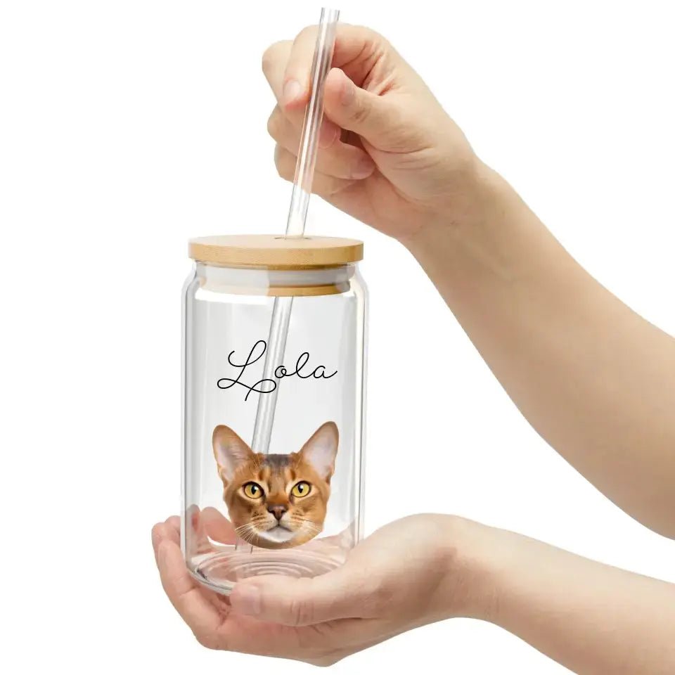 Custom Cat Photo Sipper Glass - Chic Kitty
