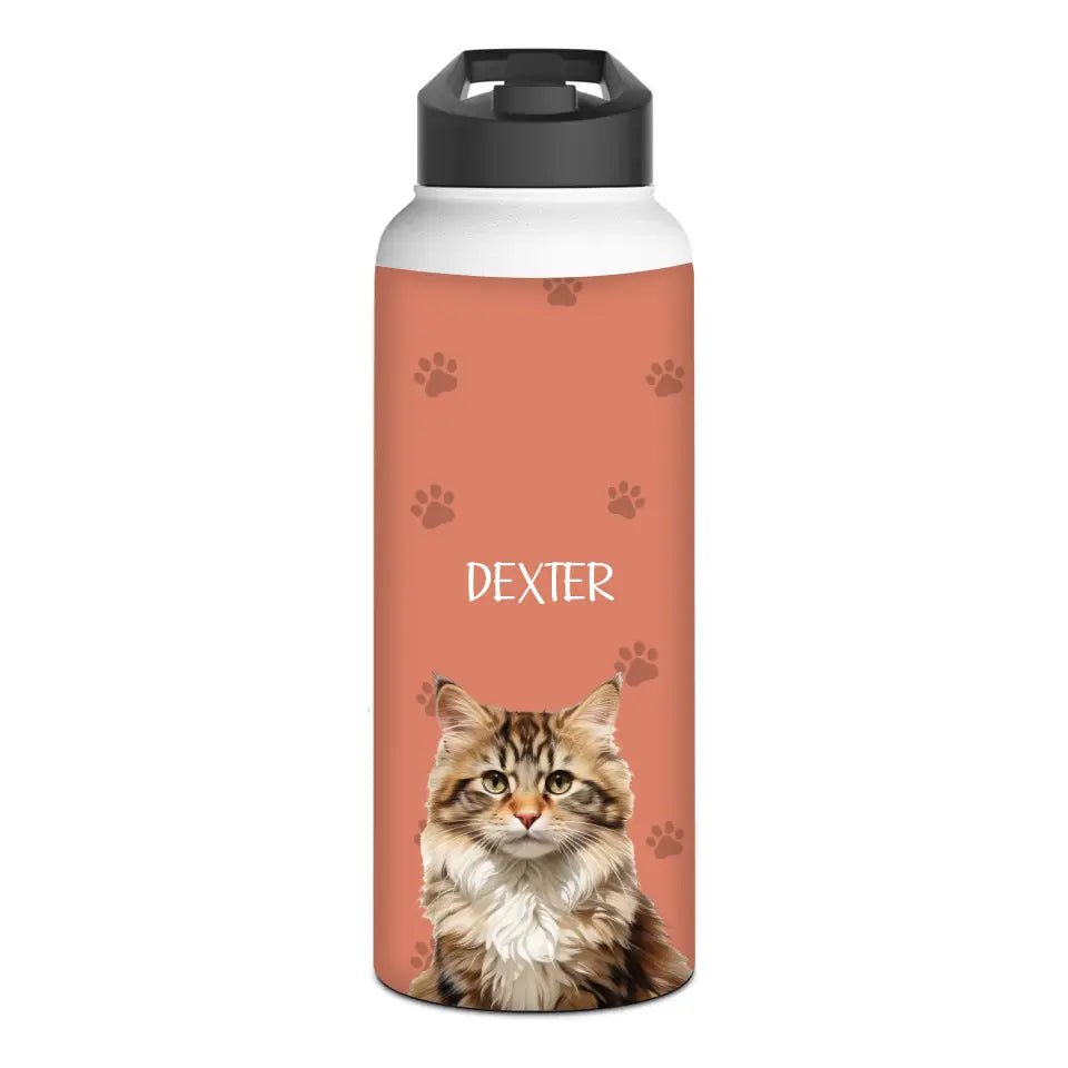 Custom Cat Photo Stainless Steel Water Bottle - Chic Kitty