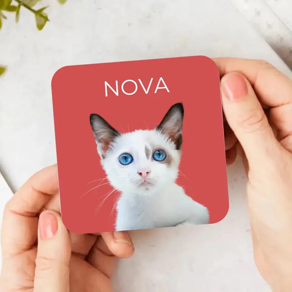 Custom Coasters Using Cat Photo & Name - Gifts for Cat Lovers - Chic Kitty