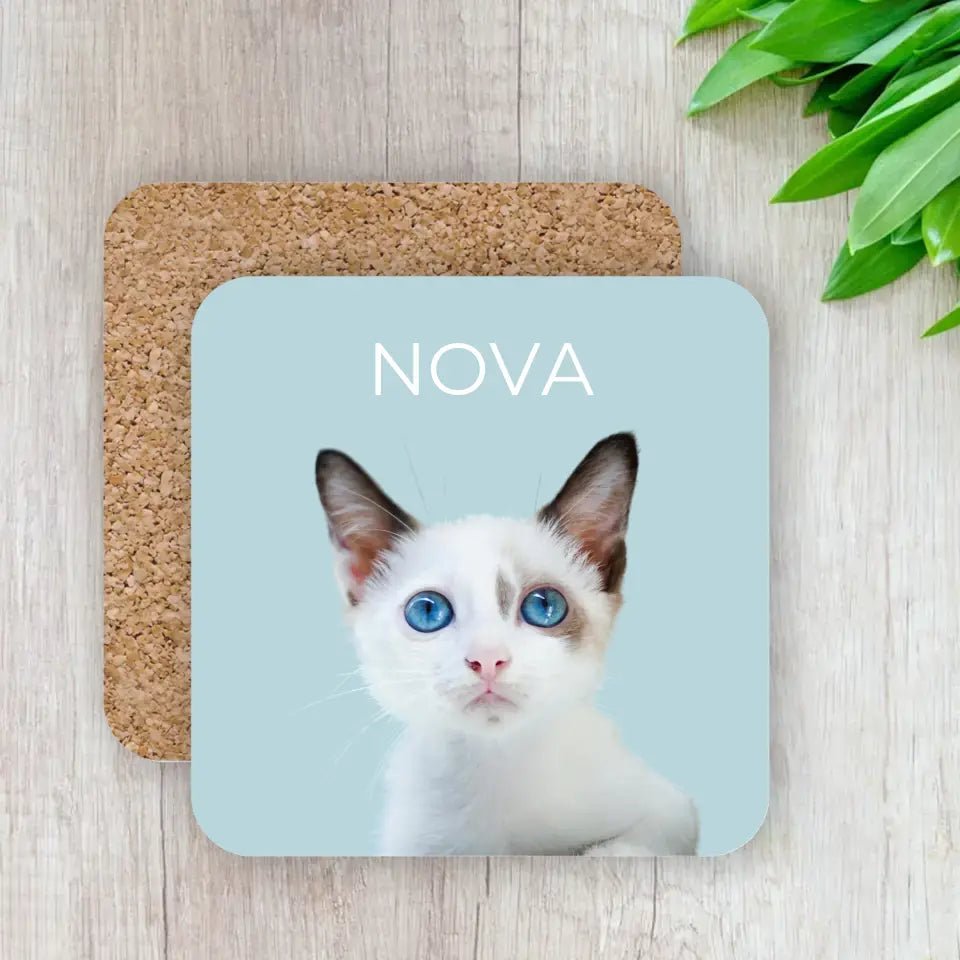 Custom Coasters Using Cat Photo & Name - Gifts for Cat Lovers - Chic Kitty