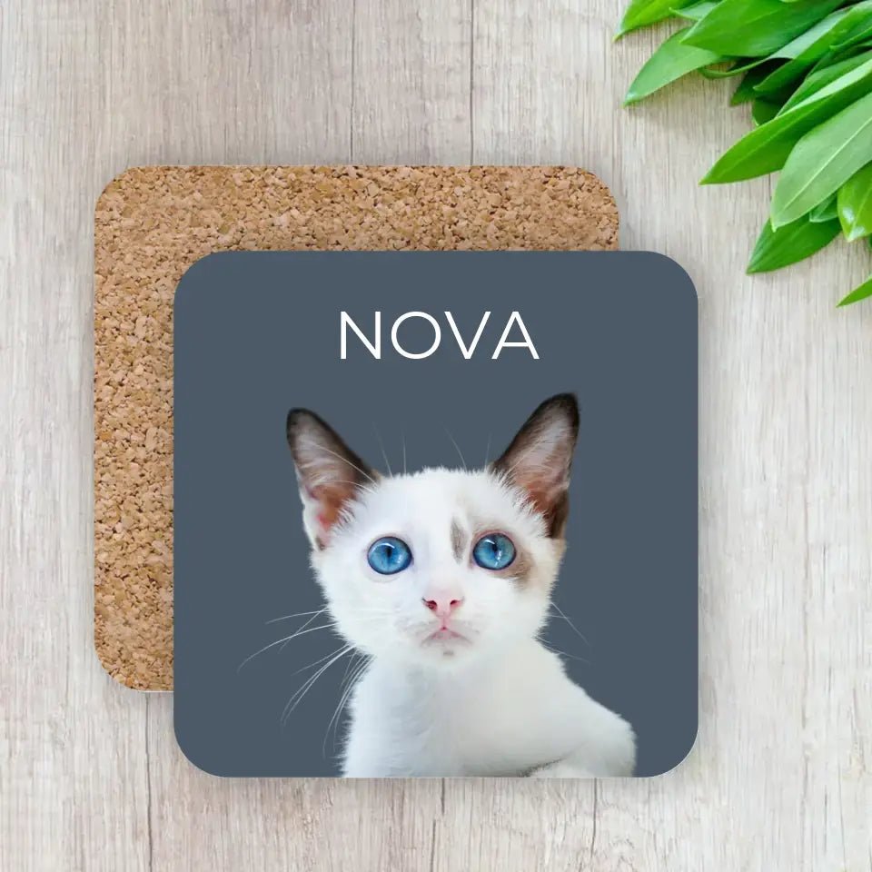 Custom Coasters Using Cat Photo & Name - Gifts for Cat Lovers - Chic Kitty