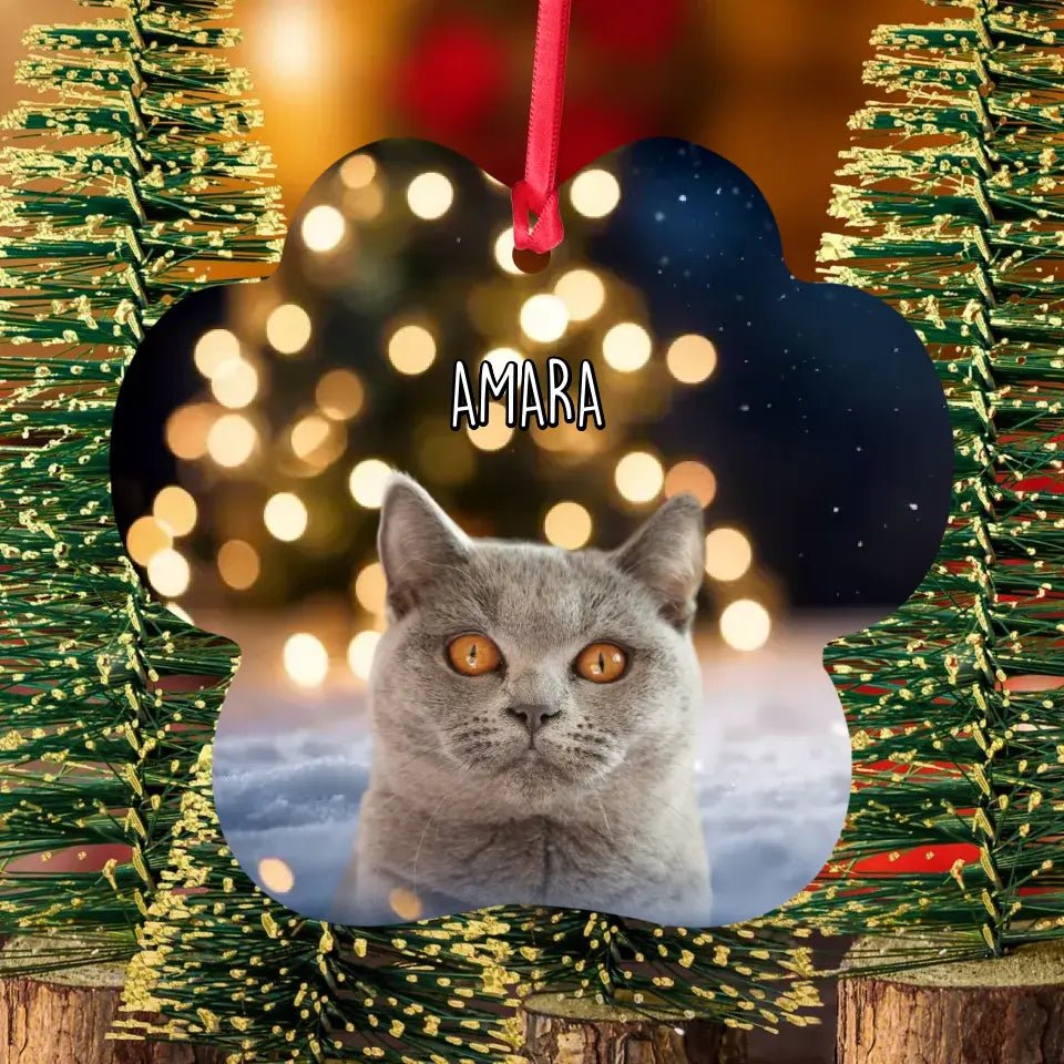 Custom Personalized Cat Photo Christmas Ornament - Paw Shape Holiday - Aluminum Ornaments - Chic Kitty