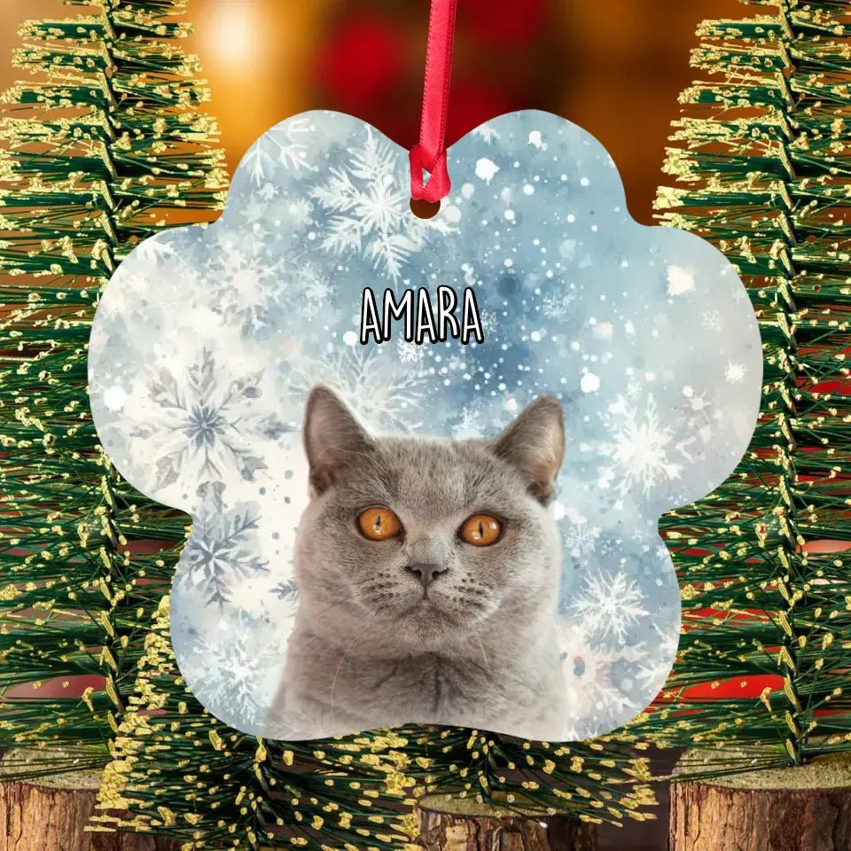 Custom Personalized Cat Photo Christmas Ornament - Paw Shape Holiday - Aluminum Ornaments - Chic Kitty