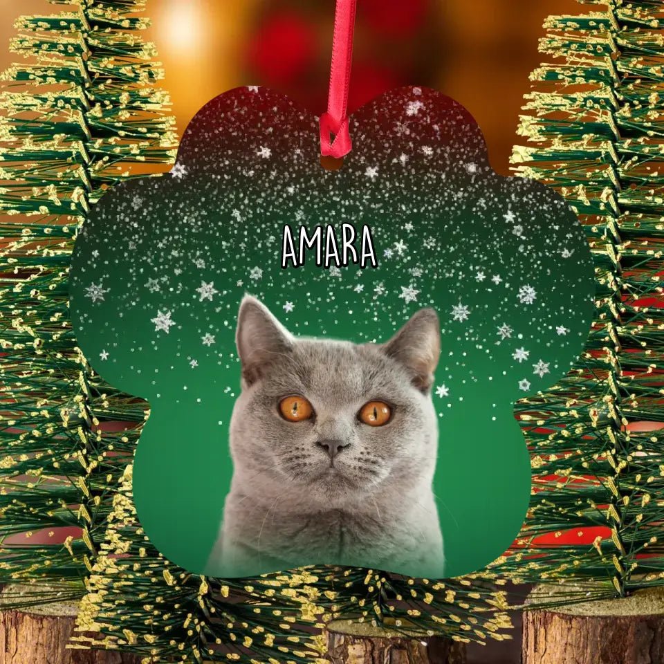 Custom Personalized Cat Photo Christmas Ornament - Paw Shape Holiday - Aluminum Ornaments - Chic Kitty