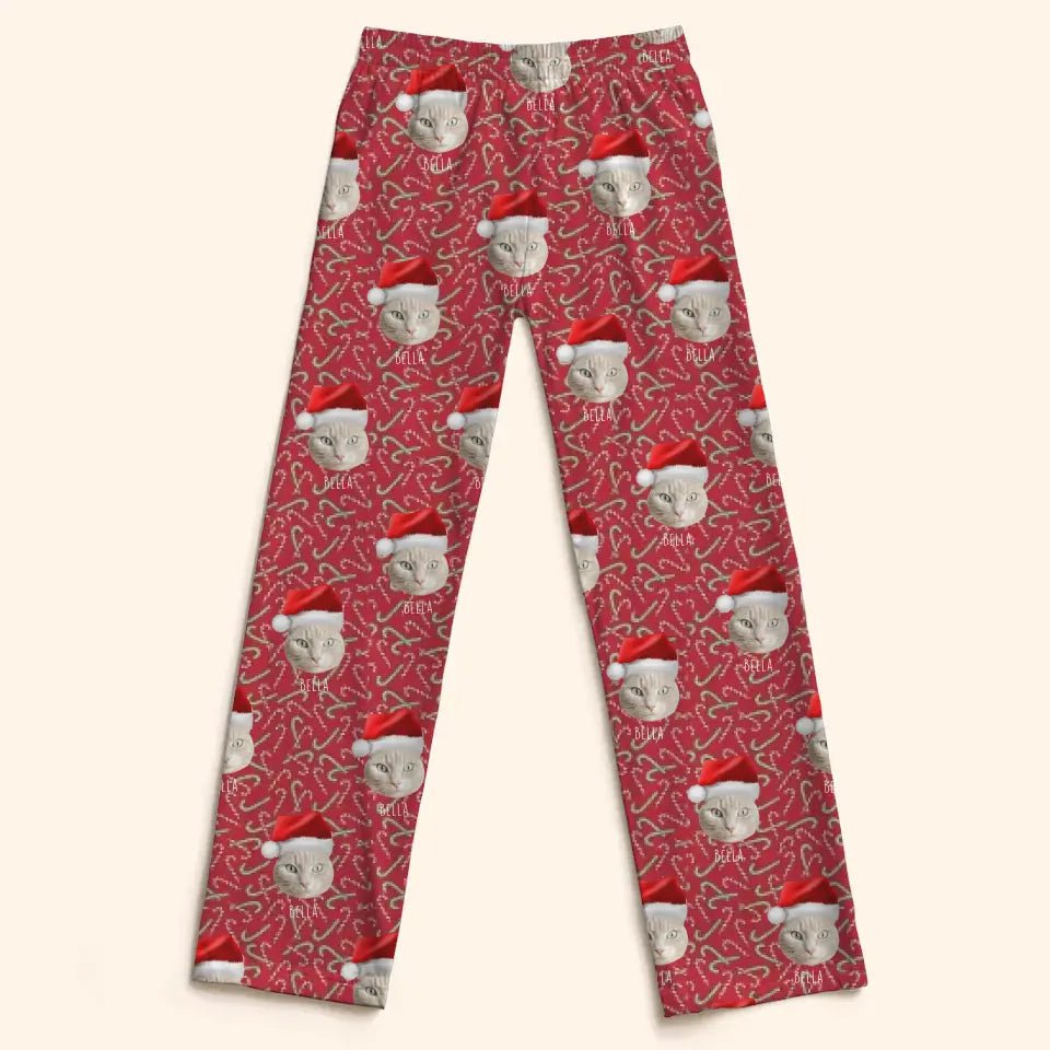 Custom Personalized Cat Photo Christmas Pajama Pants - Holiday PJ's for Kids - Chic Kitty