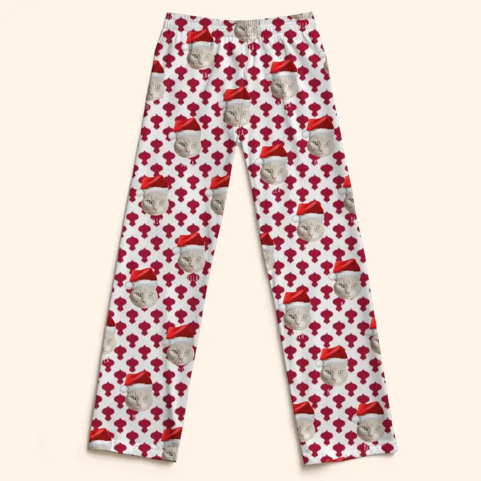 Custom Personalized Cat Photo Christmas Pajama Pants - Holiday PJ's for Kids - Chic Kitty