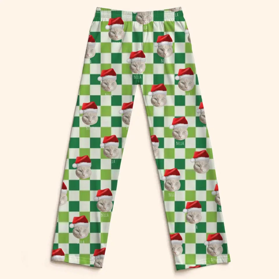 Custom Personalized Cat Photo Christmas Pajama Pants - Holiday PJ's for Kids - Chic Kitty