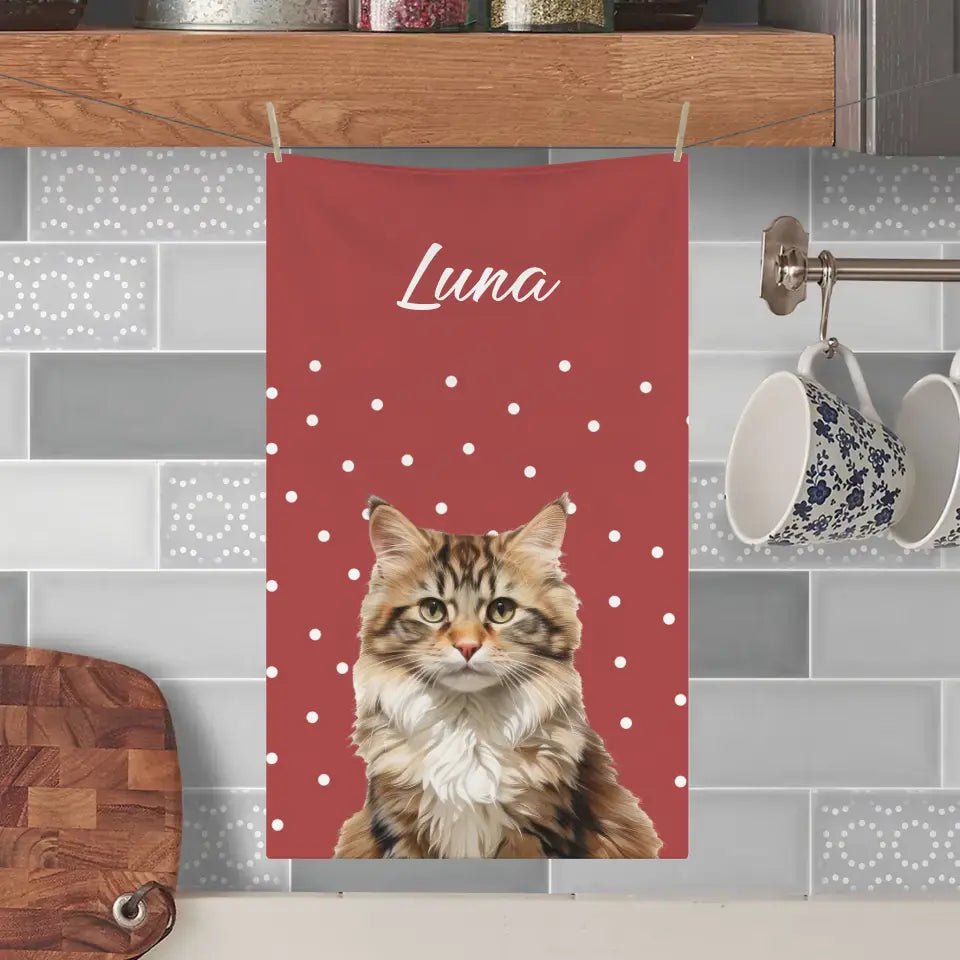 Custom Personalized Cat Photo Kitchen Towel - Chic Kitty