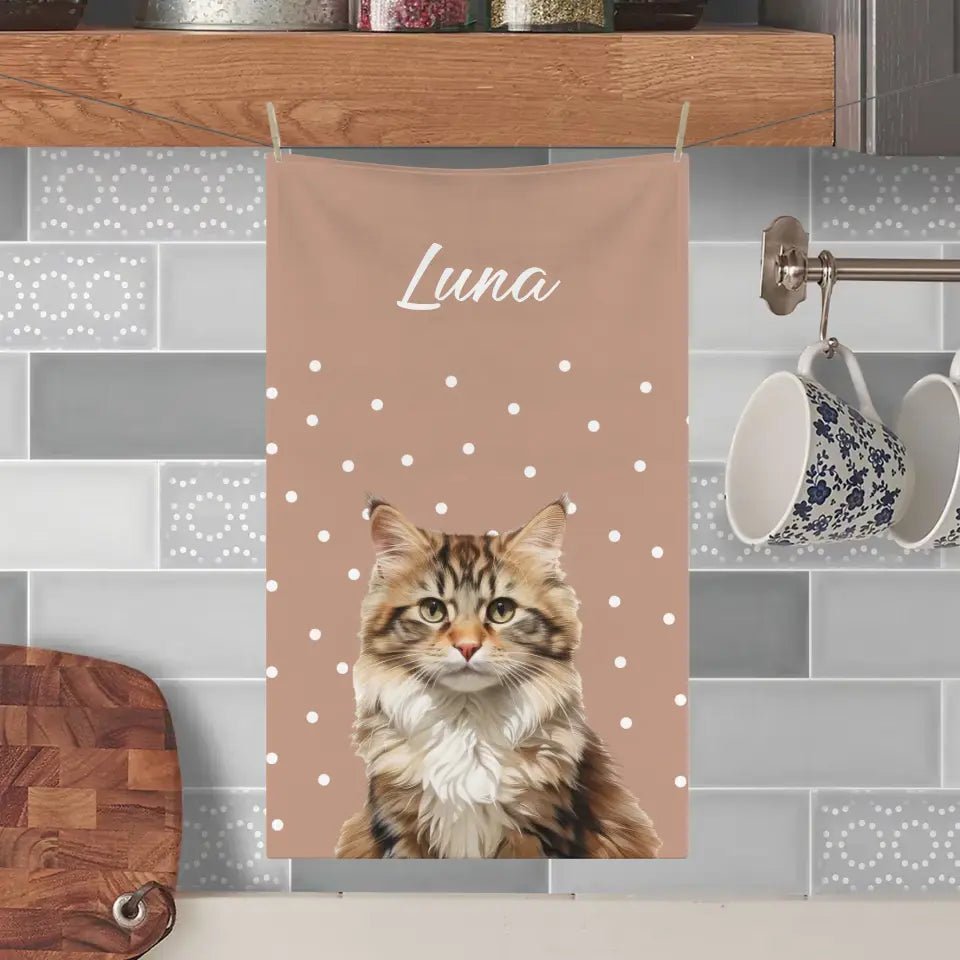 Custom Personalized Cat Photo Kitchen Towel - Chic Kitty