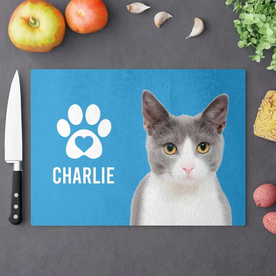 Custom Personalized Glass Cutting Board - Gift for Cooking Lovers - Chic Kitty