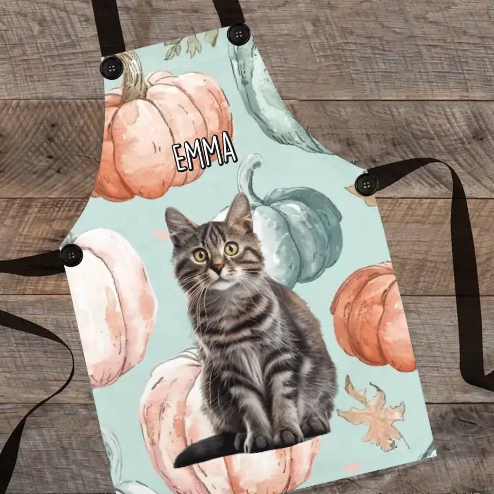 Custom Personalized Pastel Pumpkin Style Cat Photo Apron - Chic Kitty