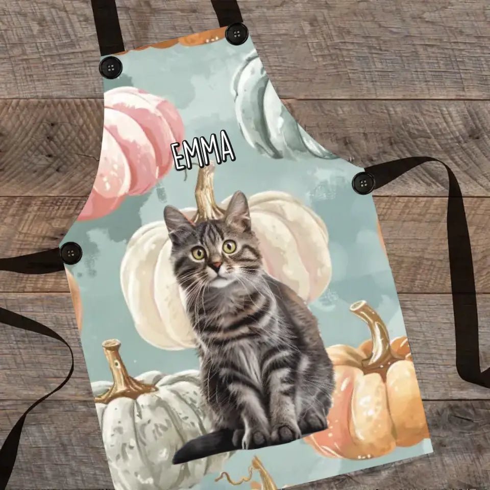 Custom Personalized Pastel Pumpkin Style Cat Photo Apron - Chic Kitty