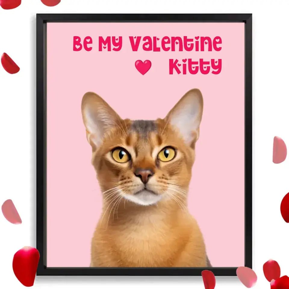 Custom Valentine Pet Portrait Poster with Frame - Chic Kitty
