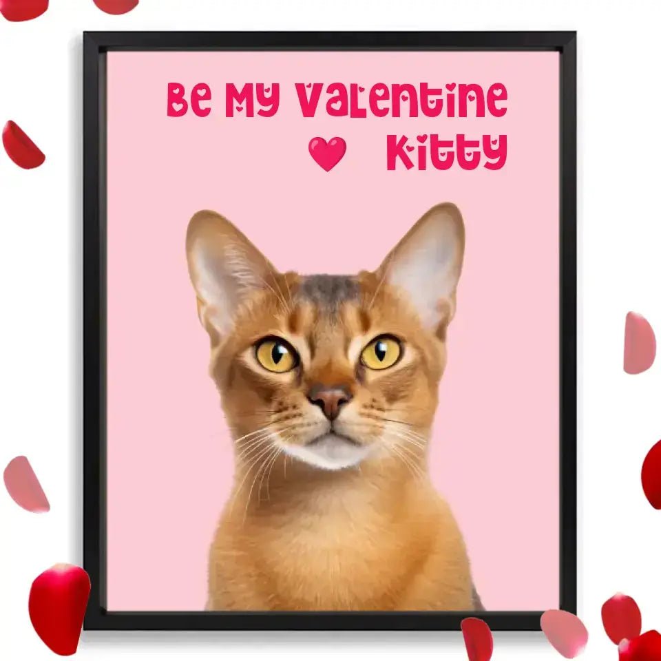 Custom Valentine Pet Portrait Poster with Frame - Chic Kitty