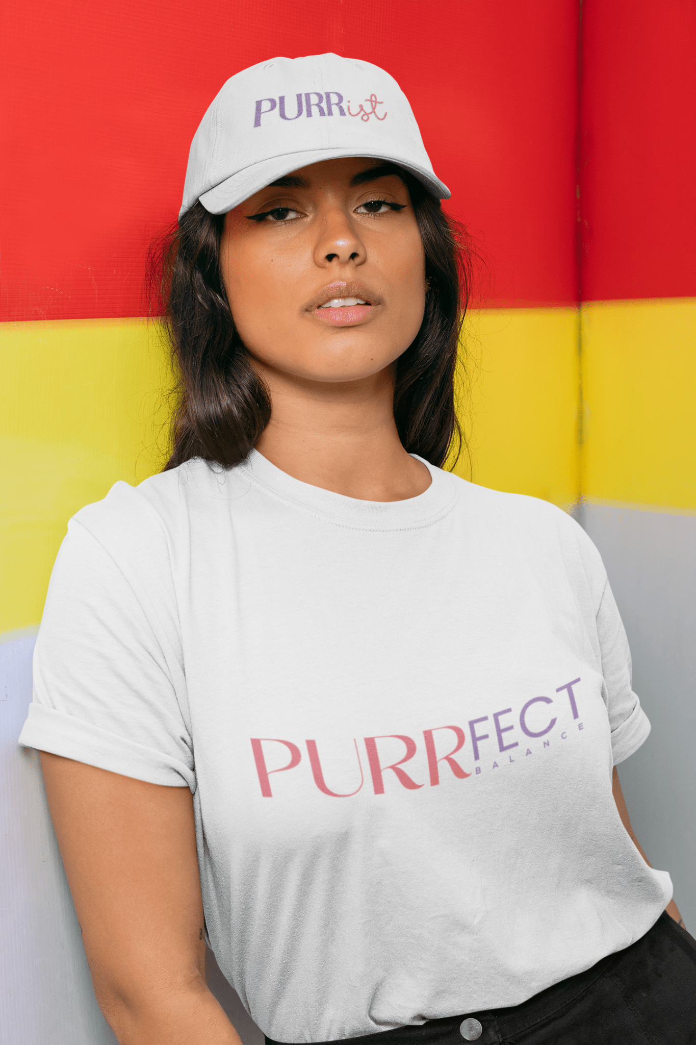 Cute 'PURRist' Low Profile Baseball Cap for Cat Lovers - Adjustable Black Hat - Chic Kitty