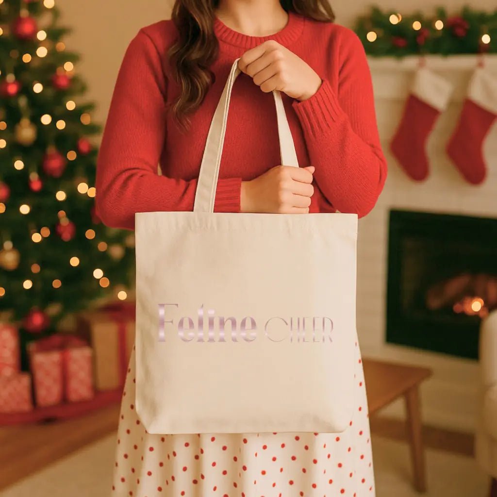 Feline Chic Canvas Tote Bag — Rose Gold Cat Lover Market Bag - Chic Kitty