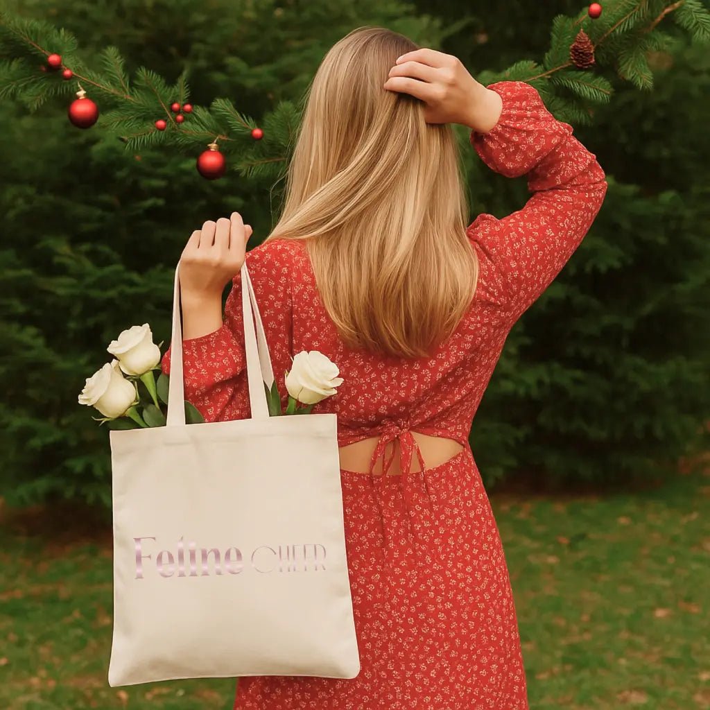 Feline Chic Canvas Tote Bag — Rose Gold Cat Lover Market Bag - Chic Kitty