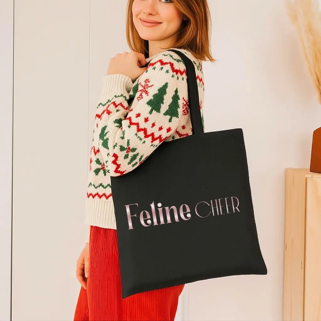 Feline Chic Canvas Tote Bag — Rose Gold Cat Lover Market Bag - Chic Kitty