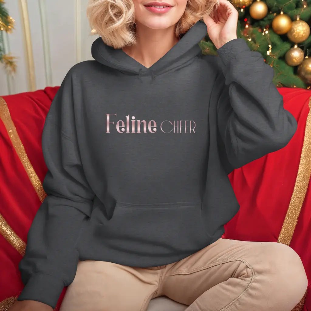 Feline Chic Hoodie — Feminine Cat Lover Pullover with Rose Gold Script - Chic Kitty