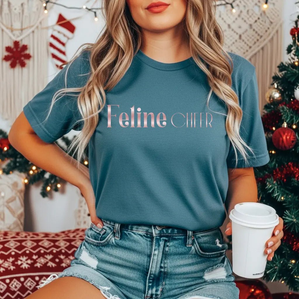 Feline Chic Tee – Rose Gold Script Cat Lover T‑Shirt - Chic Kitty