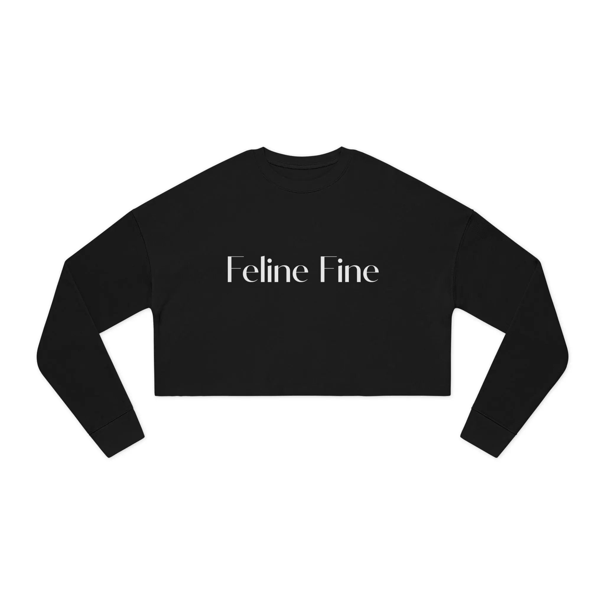 Feline Fine Cropped Sweatshirt for Cat Lovers - Trendy Pink Pullover - Chic Kitty