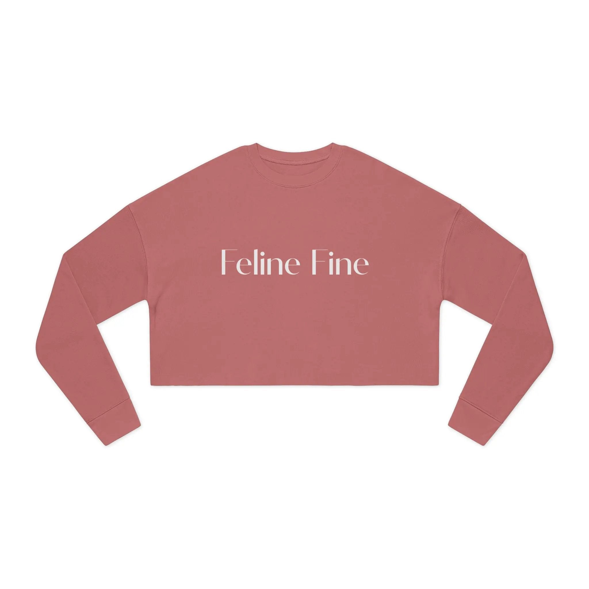 Feline Fine Cropped Sweatshirt for Cat Lovers - Trendy Pink Pullover - Chic Kitty