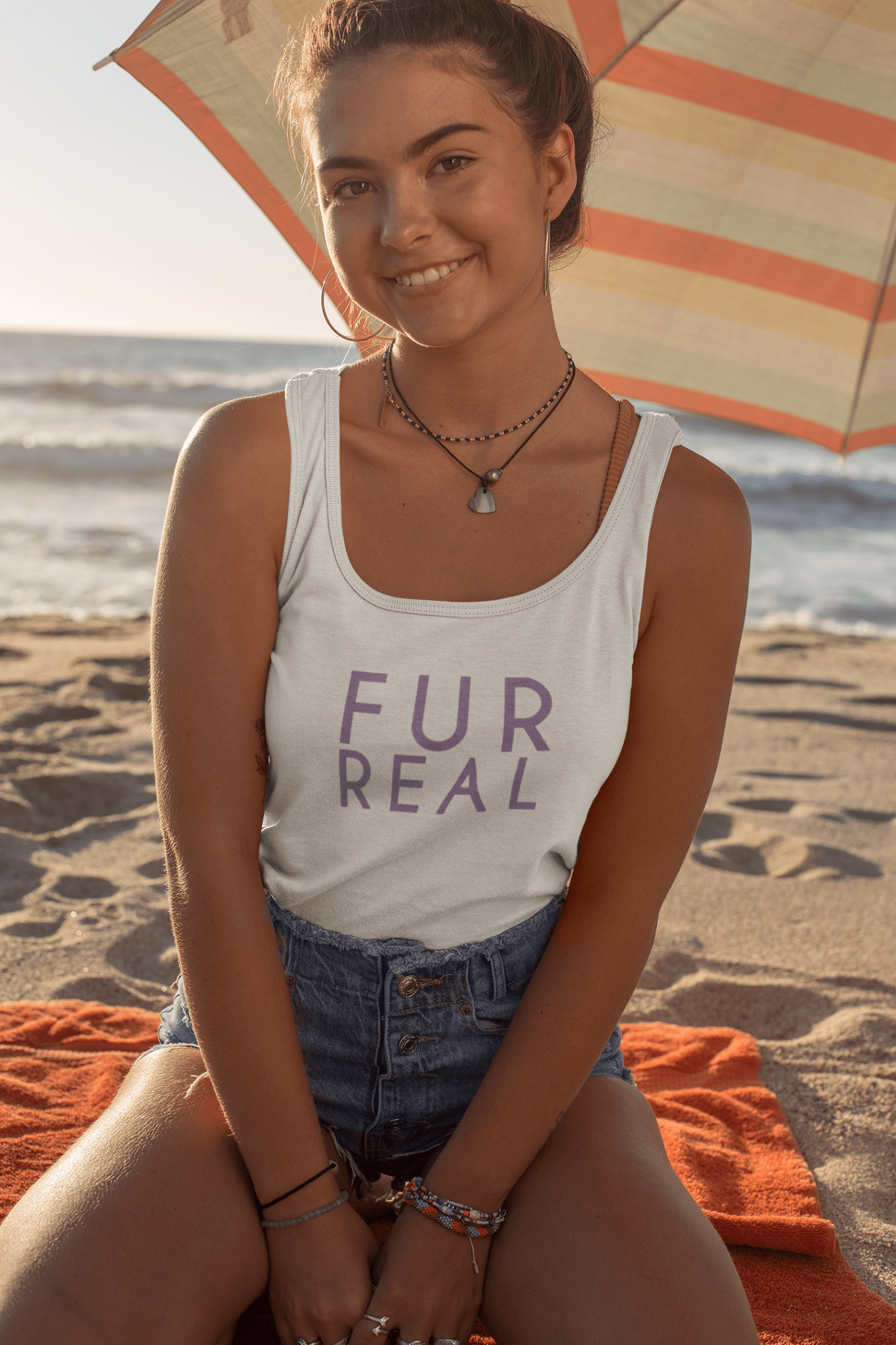 Fur Real Women's Micro Rib Racer Tank Top - Cute Casual Summer Top - Chic Kitty