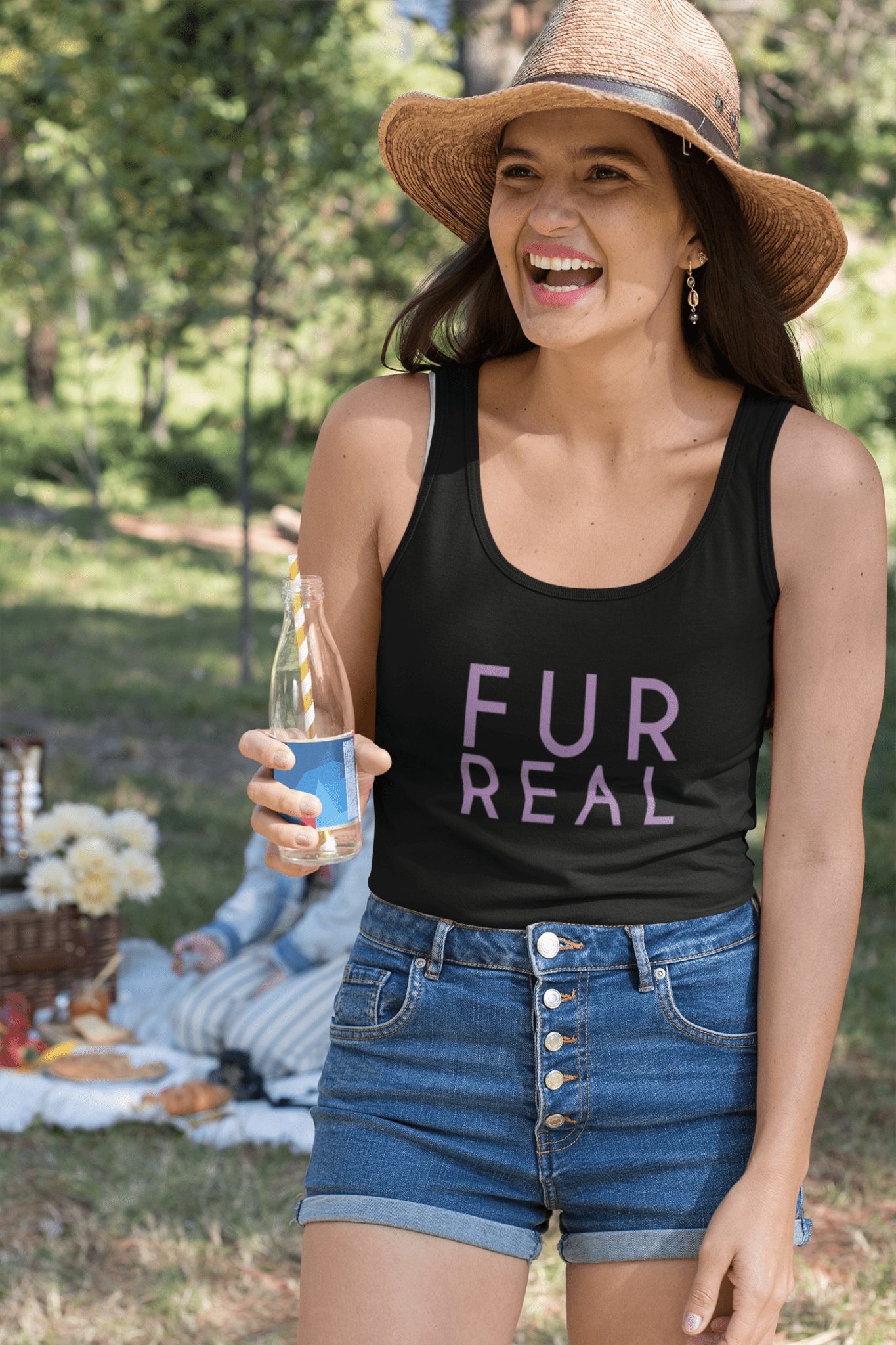 Fur Real Women's Micro Rib Racer Tank Top - Cute Casual Summer Top - Chic Kitty