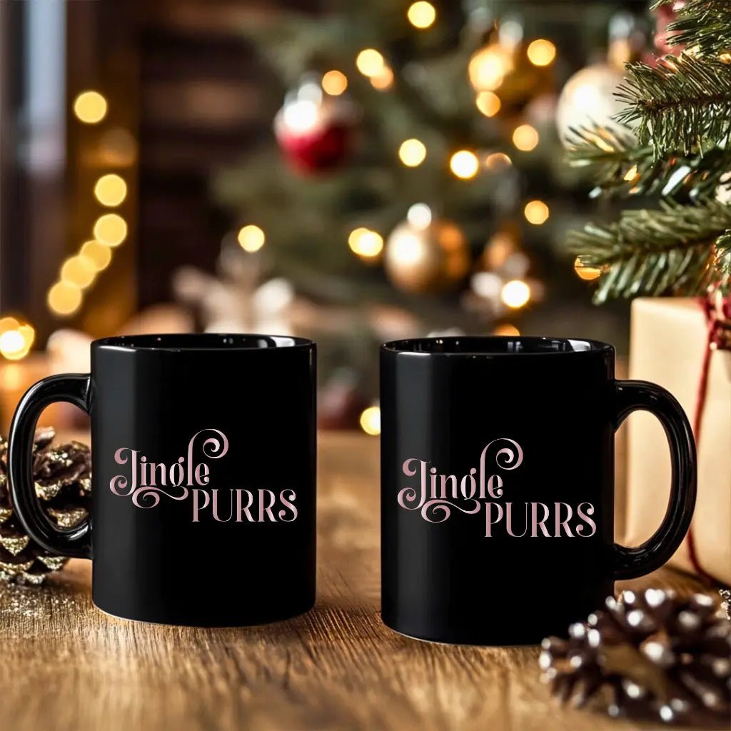 Jingle Purrs Black Mug — Funny Holiday Cat Coffee Cup (11oz & 15oz) - Chic Kitty