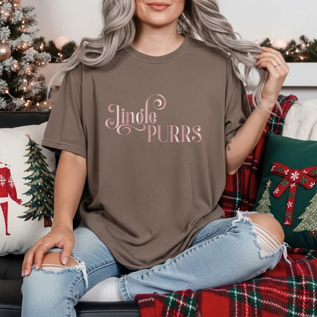 Jingle Purrs Christmas Tee — Festive Cat Holiday Shirt - Chic Kitty