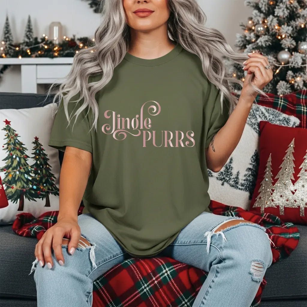 Jingle Purrs Christmas Tee — Festive Cat Holiday Shirt - Chic Kitty