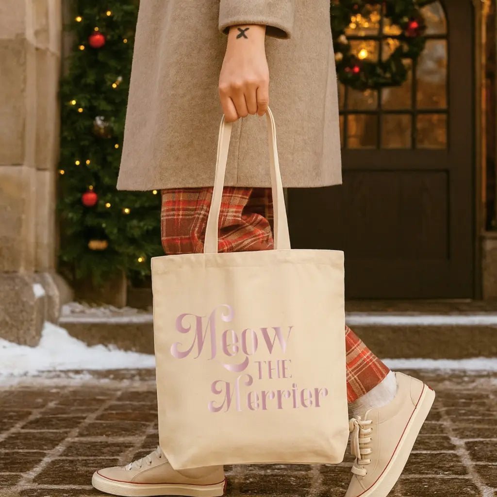 Meow the Merrier Canvas Tote — Cute Cat Quote Grocery & Market Bag - Chic Kitty