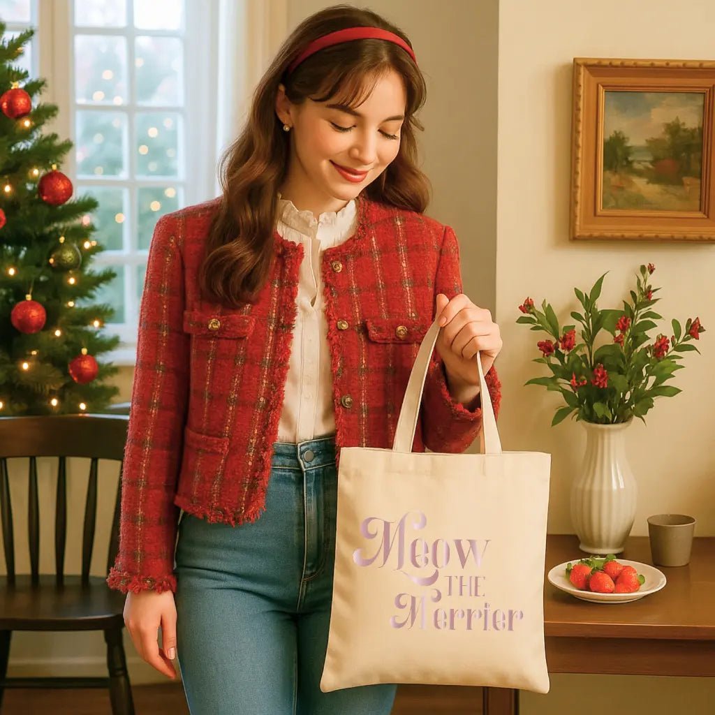 Meow the Merrier Canvas Tote — Cute Cat Quote Grocery & Market Bag - Chic Kitty