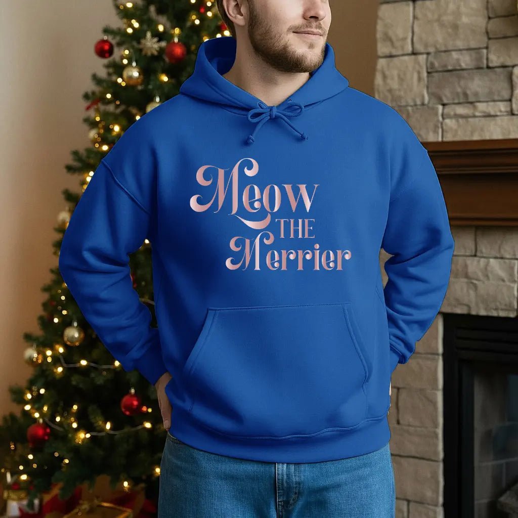 Meow the Merrier Hoodie - Cat Lovers Holiday Mood Merchandise Unisex Pullover - Chic Kitty